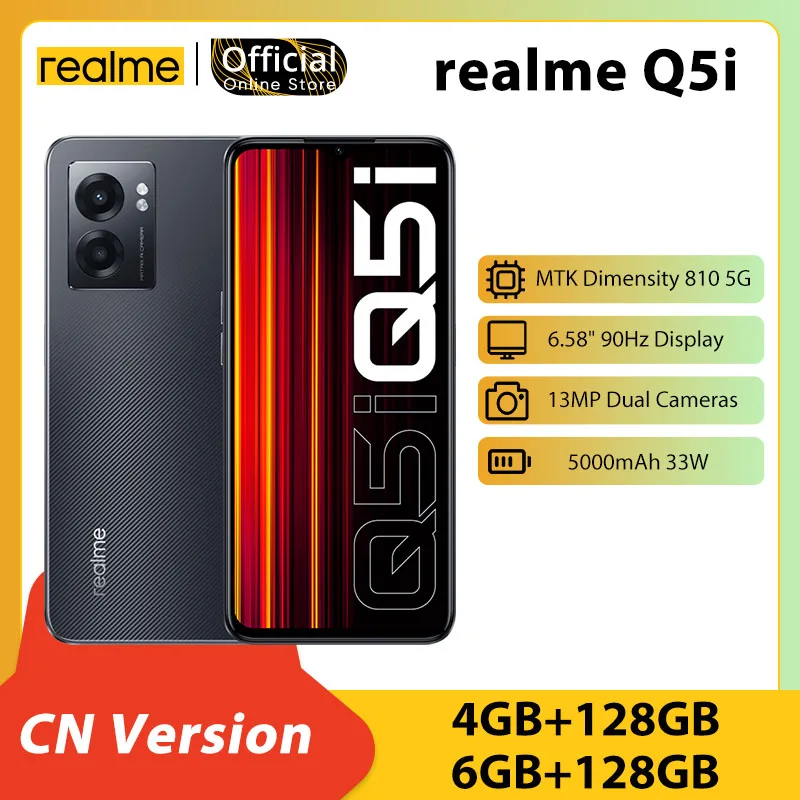 

realme Q5i Dimensity 810 5G Smartphone 6.58'' 90Hz Display 13MP Dual Cameras 5000mAh 33W Battery Side Fingerprint Face Unlock