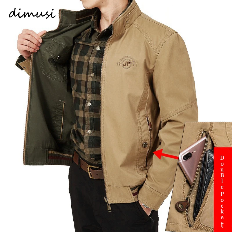DIMUSI Autumn Men's Double-sided Military Jacket Casual Man Cotton Business Coats Fashion Men Multi-pocket Jackets Clothing 8XL
