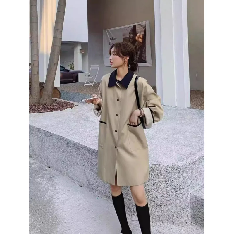 2024 Корейский стиль весенний новый воротник маленькое свободное простое пальто