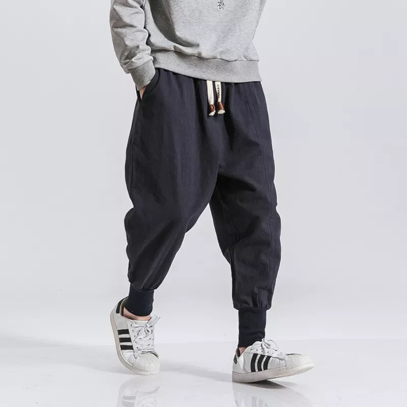 

Men Solid Elastic Waist Streetwear Joggers Pants Casual Trousers Dropshipping New Men Baggy Drop-crotch Cotton Harem Pants