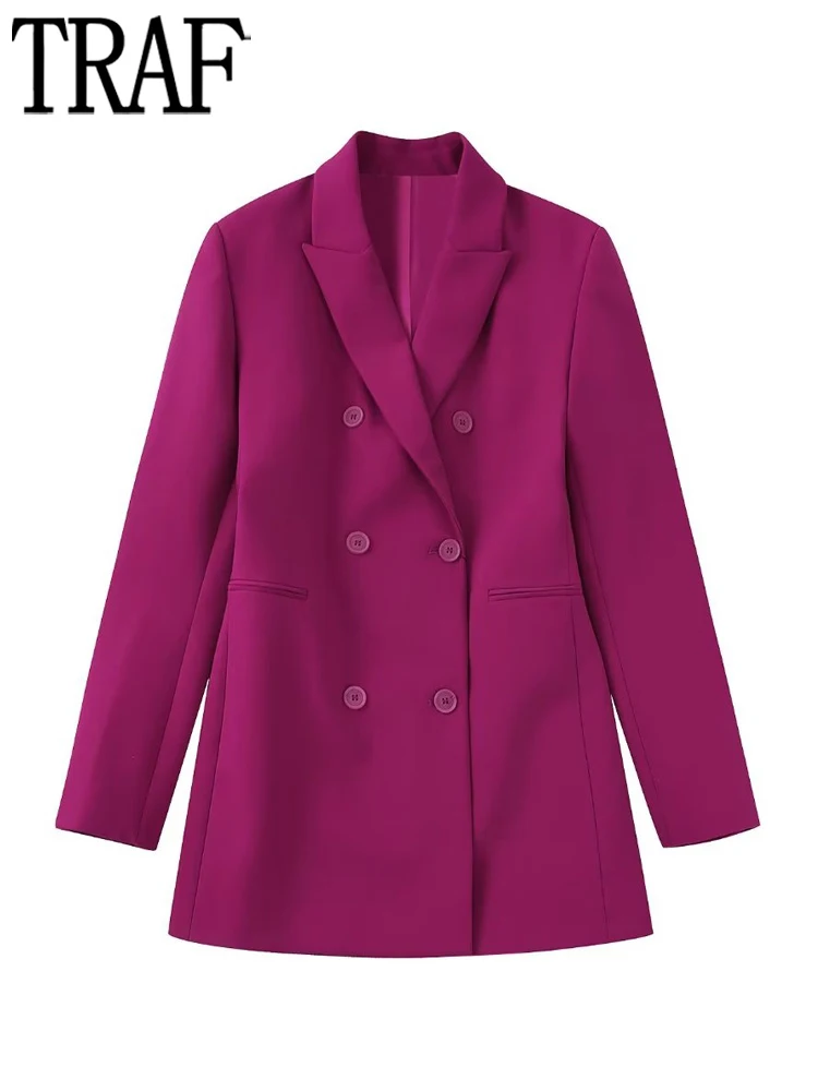 

Фиолетовое платье-блейзер TRAF 2022, женские короткие платья с длинным рукавом, повседневное женское осеннее двубортное женское платье