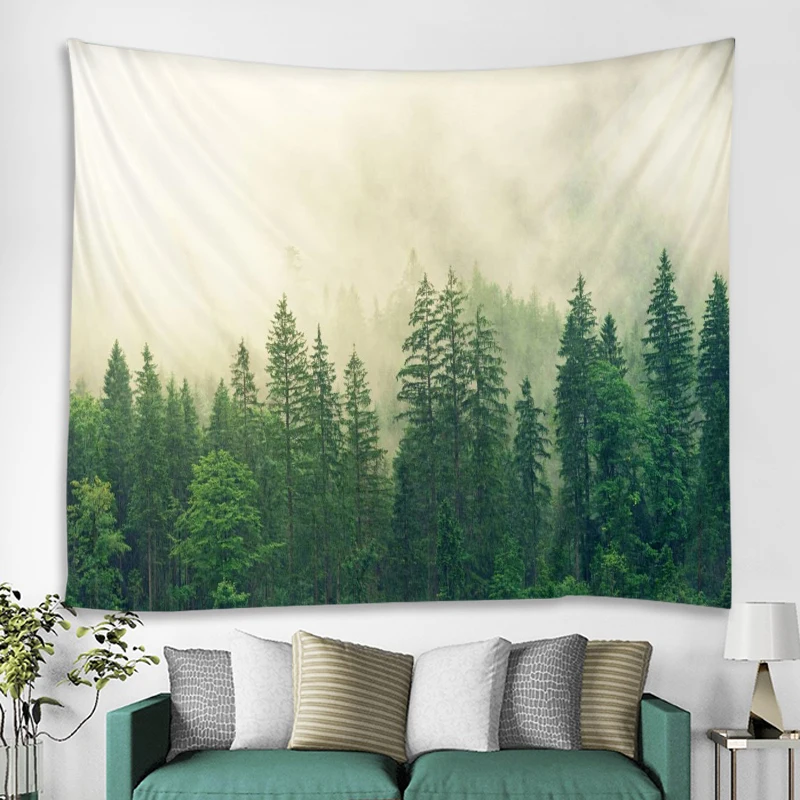 

Nature Misty Forest Tree Printed Large Wall Tapestry Cheap Hippie Hanging Bohemian Mandala Aesthetic Room Decor Background Art