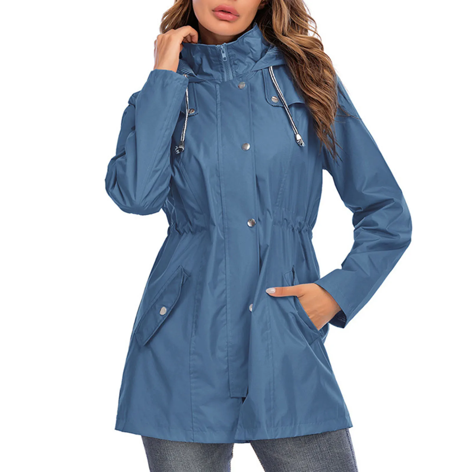 

Women Casual Jacket Lightweight Raincoat Long Hooded Outdoor Raincoat Windbreaker Womens Jackets with Hoods