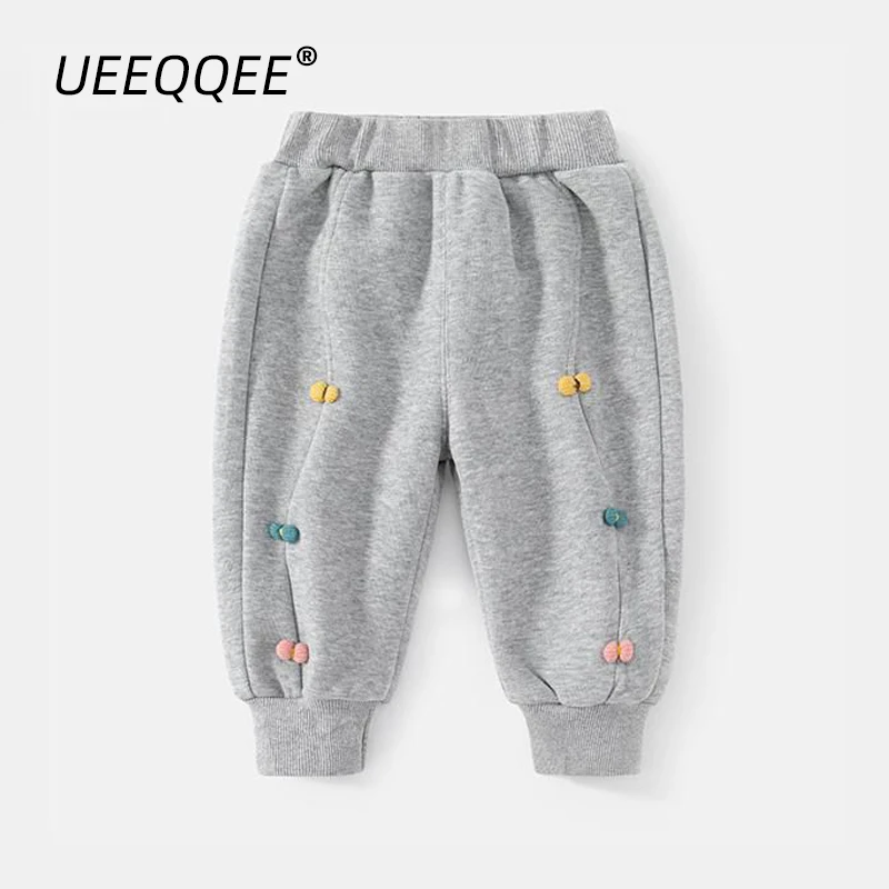 Kids Warm Pants Girls Sweatpant Autumn Winter Thick Outer Wear Sports Trousers 1-6Y Children Clothes Casual Elastic Waist Pants