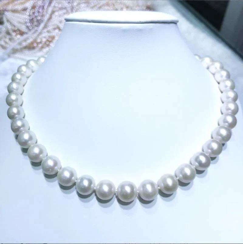 

Natural Elegant Good Luster 10-11mm Sea Genuine White Round Pearl Necklace Free Shipping Women Jewelry