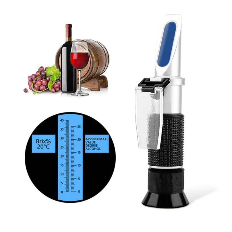 Refractómetro de azúcar y Alcohol de mano, medidor de concentración de vino, densitómetro 0-25%, refractómetro de uvas Brix de 0-40%