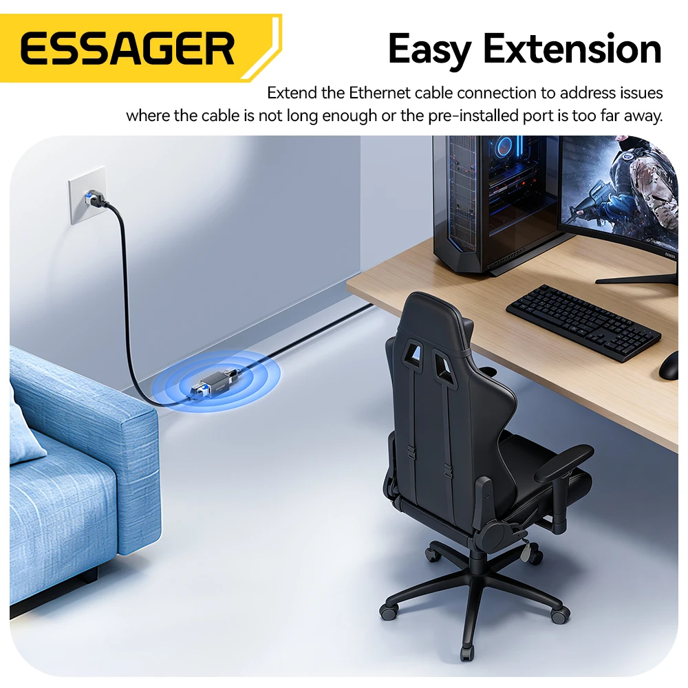 Фото Соединитель Essager RJ45, удлинитель сети 10 Гбит/с для кабеля Cat8/7/6/5e Gigabit Ethernet, адаптер, переходник «мама-мама» №4