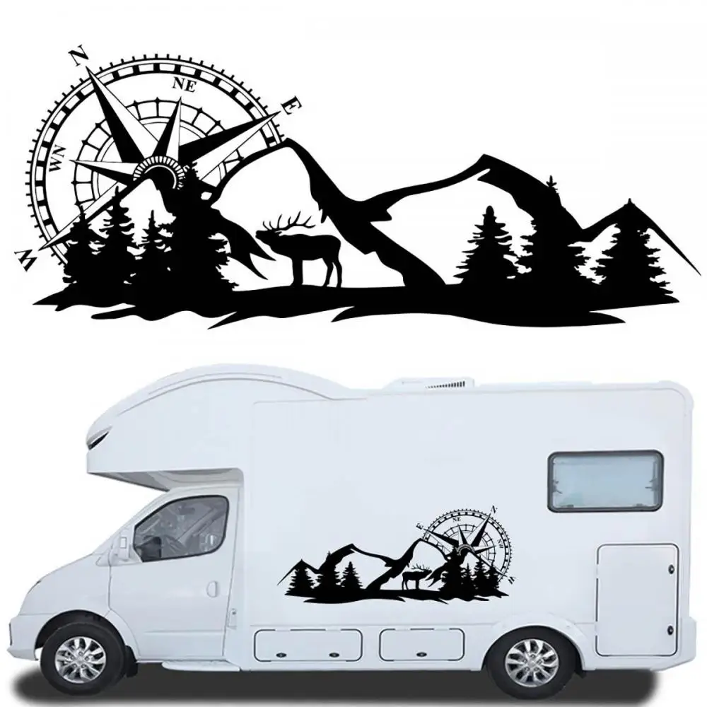 

2pcs Auto Body Sticker Car Stickers Styling Decal Large Compass Navigation W/Mountain Deer For Camper Van Motorhome Auto Decor