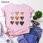Женская футболка с принтом сердец, розовая футболка из 100% хлопка с круглым вырезом и коротким рукавом, большие размеры, на лето