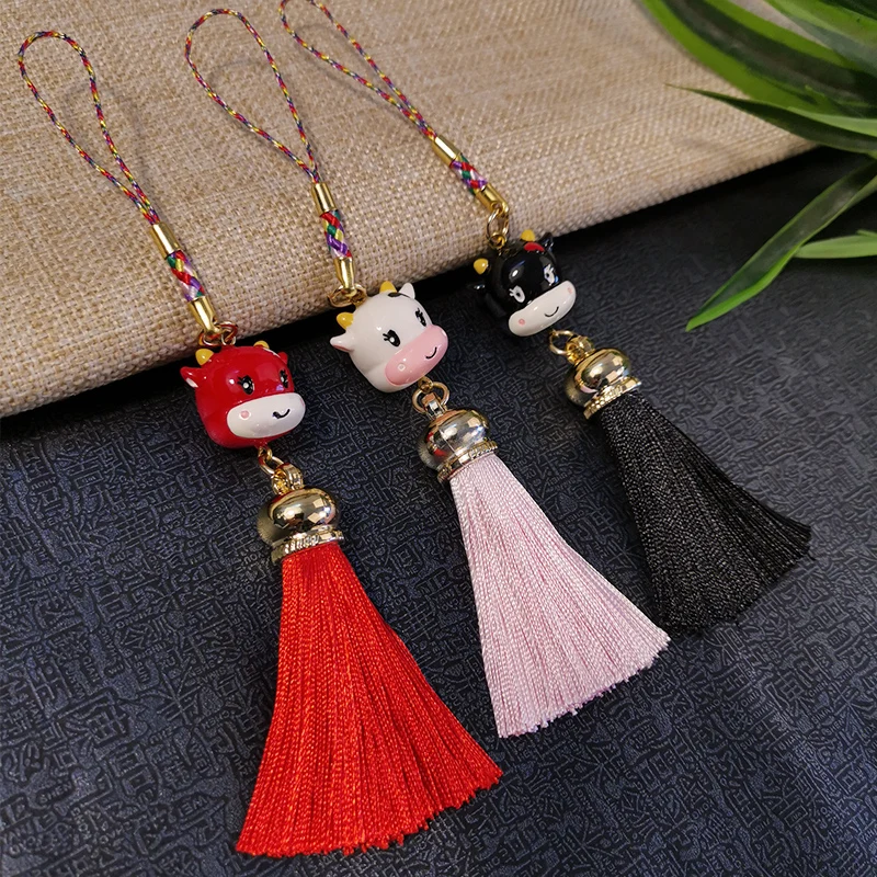 

Girl Couple Antique Pendant Retro Tassel Pendant Mobile Phone Lanyard Short Pendant Key Shell Antilost Lanyard Cute Calf Pendant