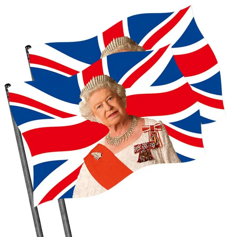 

Queen Elizabeth II Car Flags 2Pcs British Union Jack Flag Featuring Her Majesty British Union Jack Flag Featuring Her Majesty