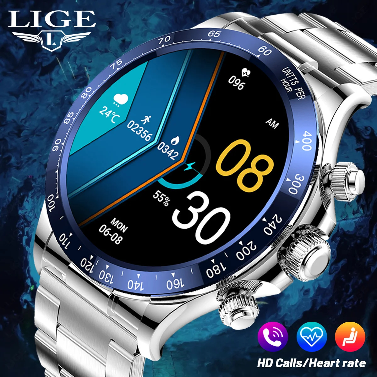 

LIGE Smartwatch Smart Watch For Men Body Thermometer Health Monitor GPS Motion Tracking Bluetooth Call Connected Watch Man 2023