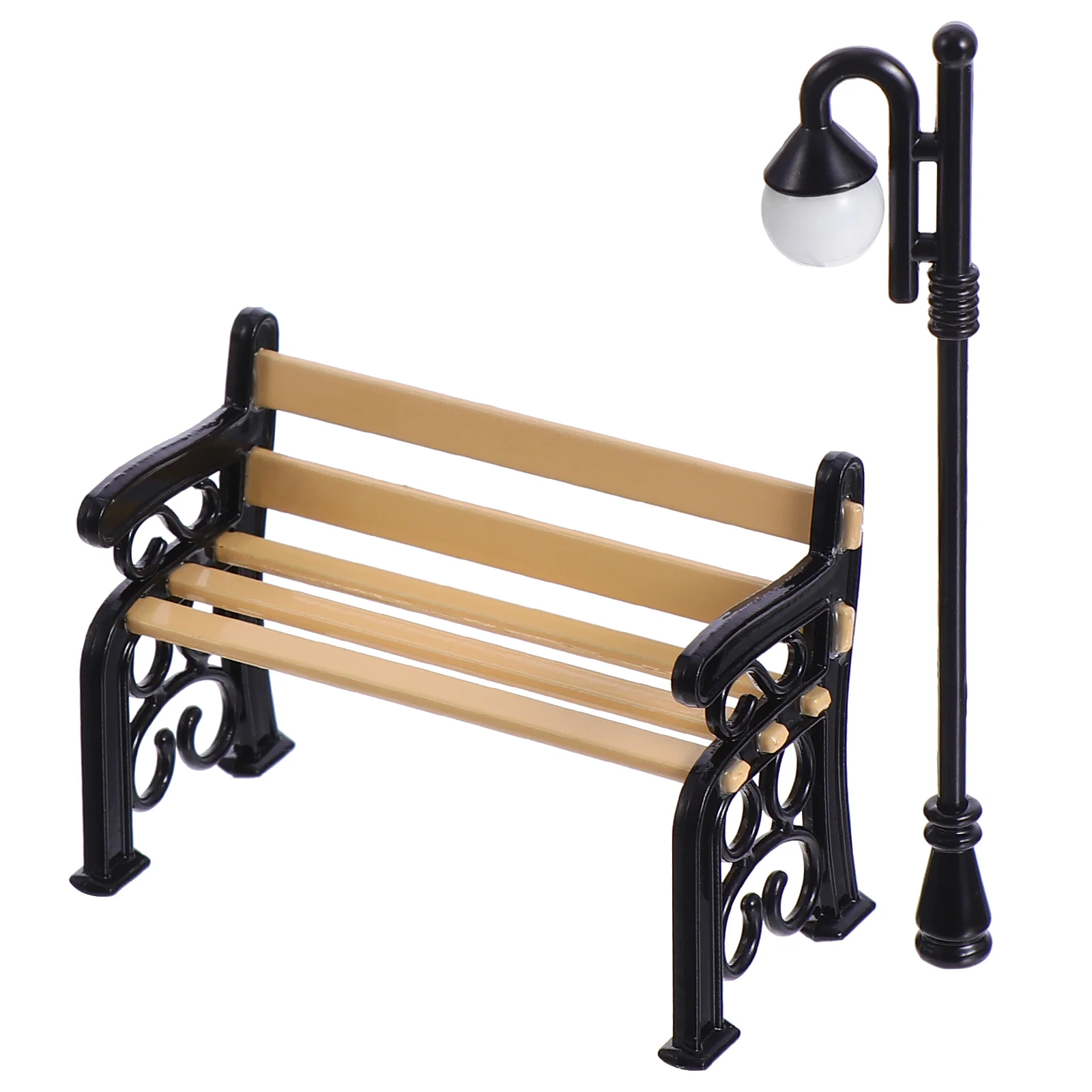 

2 Pcs Dollhouse Toys Miniature Long Chair Street Light Kids Accessories Ornament Model Outdoor Christmas Park