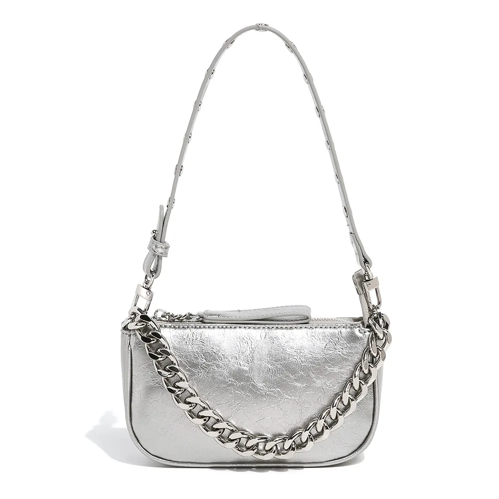 Fashion Silver Y2K Shoulder Bag for Women Luxury Designer Chains Underarm Bag Luxury Female Crossbody Bags Summer New Arrivals