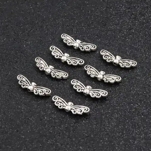 Metal beads in the form of a butterfly, silver beads for jewelry, 50 pcs., Wide 21 mm, hole 1.8 mm, fittings for jewelry from ...