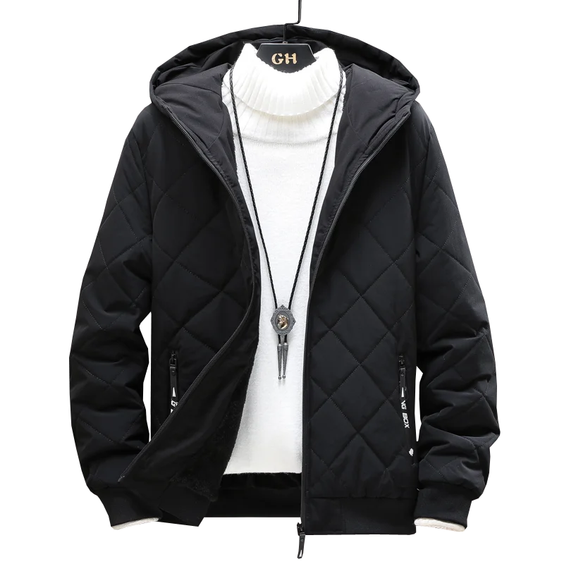 New style cotton coat Men's autumn and winter coat Thickened cotton jacket Hooded windproof plush cotton coat Winter line cotton