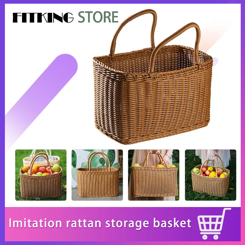 

Ins Wind Picnic Basket Outdoor Spring Outing Rattan Storage Basket Garden Basket Fruit Snack Basket with Handle Home Decoration