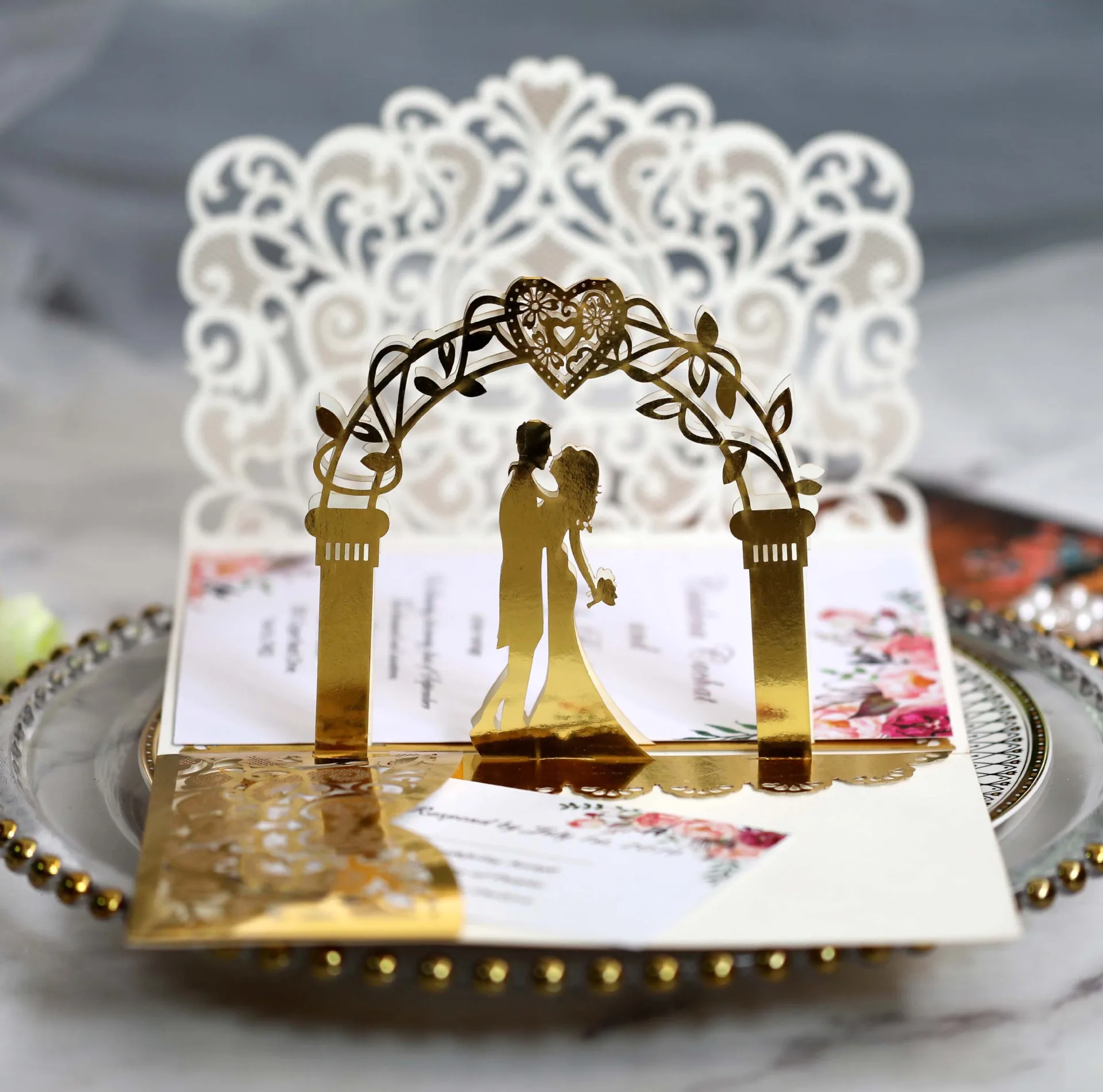 

10pcs Bride Groom Wedding Invitations Card With RSVP Envelopes Pocket Heart Elegant Greeting Cards Mariage Party Supplies Decor