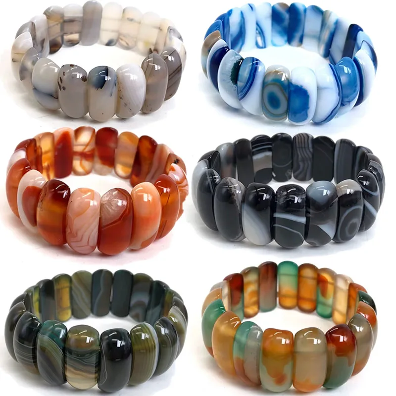 

10x25mm Beaded Bracelet Natural Stone Charm Bracelet For Men Women Yoga Agates onyx Luck Bracelet Gift