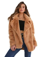 cydnee retro fashion fall winter faux suede womens coat solid color long sleeve lapel overcoat thick warm female plush coats