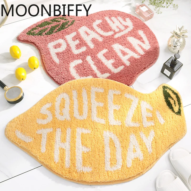 

Creativity Doormat Cartoon Fruit Carpet Flocking Non-slip Bath Mat Lemon Peach Home Land Pad Bedroom Toilet Doorway Floor Mat