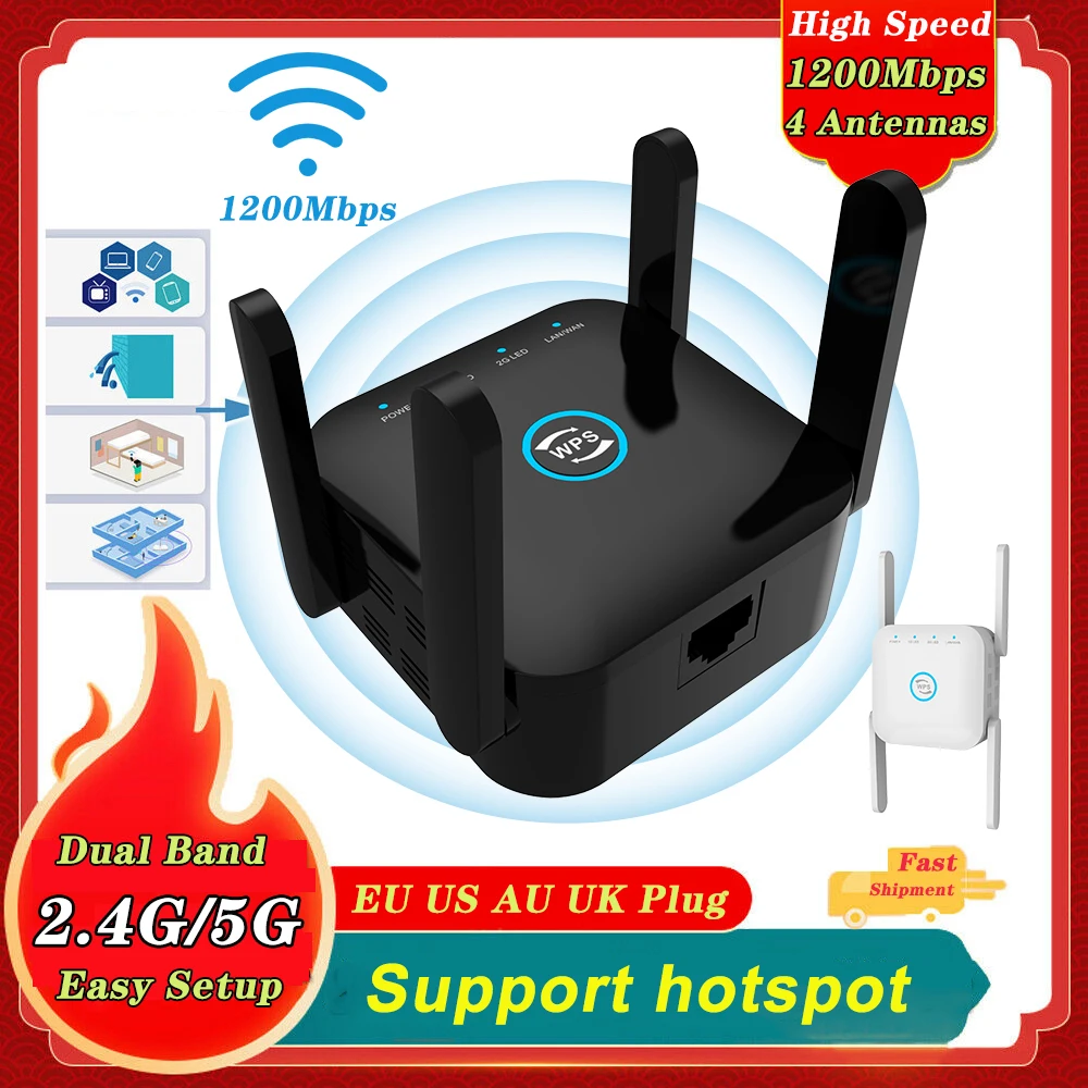 

Repetidor WiFi Extender 1200Mbps WiFi Repeater Router 5GWifi Booster 2.4G Wifi Amplifier 802.11N/B/G Wi Fi Reapeter Access Point