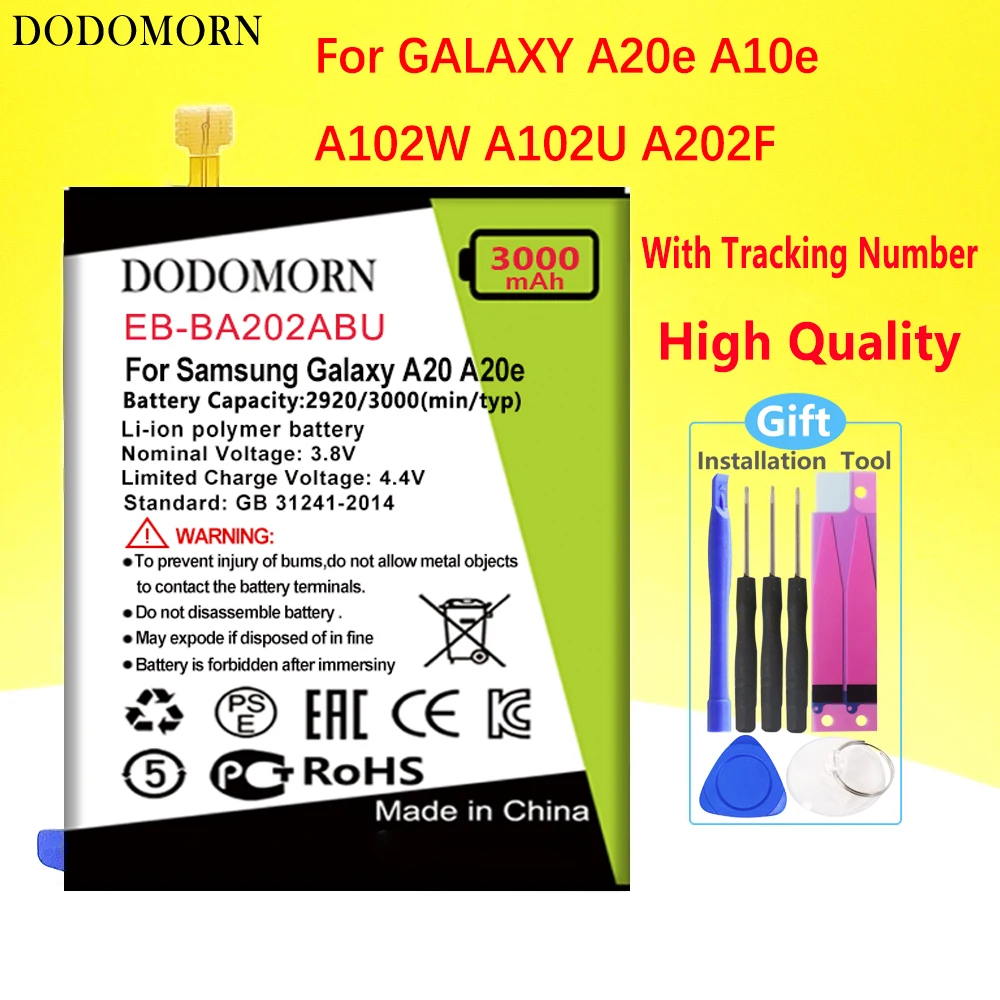 

DODOMORN EB-BA202ABU Battery For Samsung Galaxy A20e A10e A102w A102U A202F Phone High Quality+Tracking Number