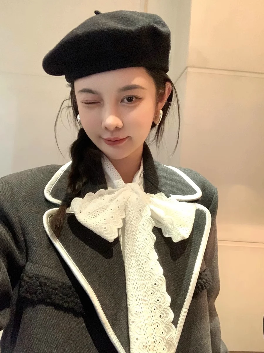 Французские нижные кружевные белые рубашки для женщин 2024 осень и зима новая