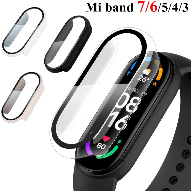 

Чехол + стекло для Xiaomi Mi Band 7 6, аксессуары, Чехол + пленка, полное покрытие, защитный чехол Miband 7 6 5 4 3, защита экрана