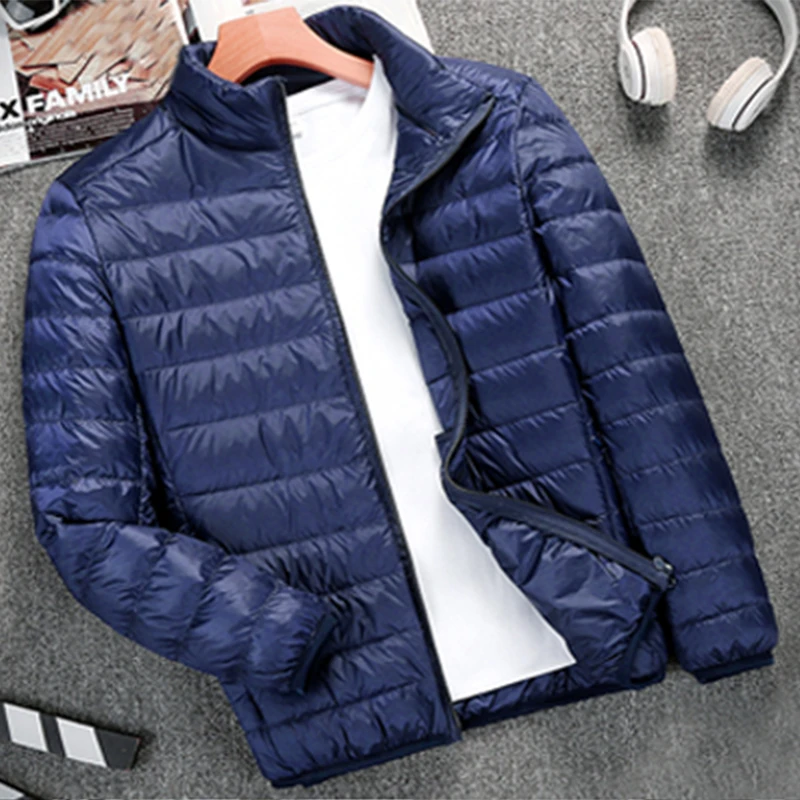 M-5XL 6Colors Ultra-thin Lightweight Stand Collar Men Jacket Solid Down Cotton Broadcloth Zipper Autumn Winter Slim Coat