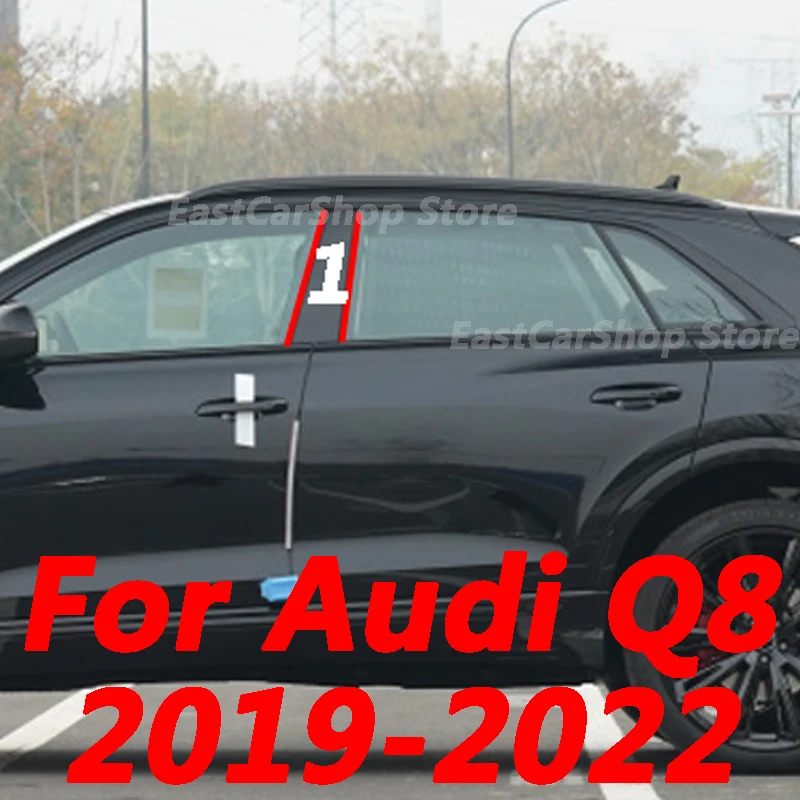 

For Audi Q8 2019 2020 2021 2022 Car Door Window Middle Column B C Pillar Black Strip Glossy Protective Stickers Accessorie Cover