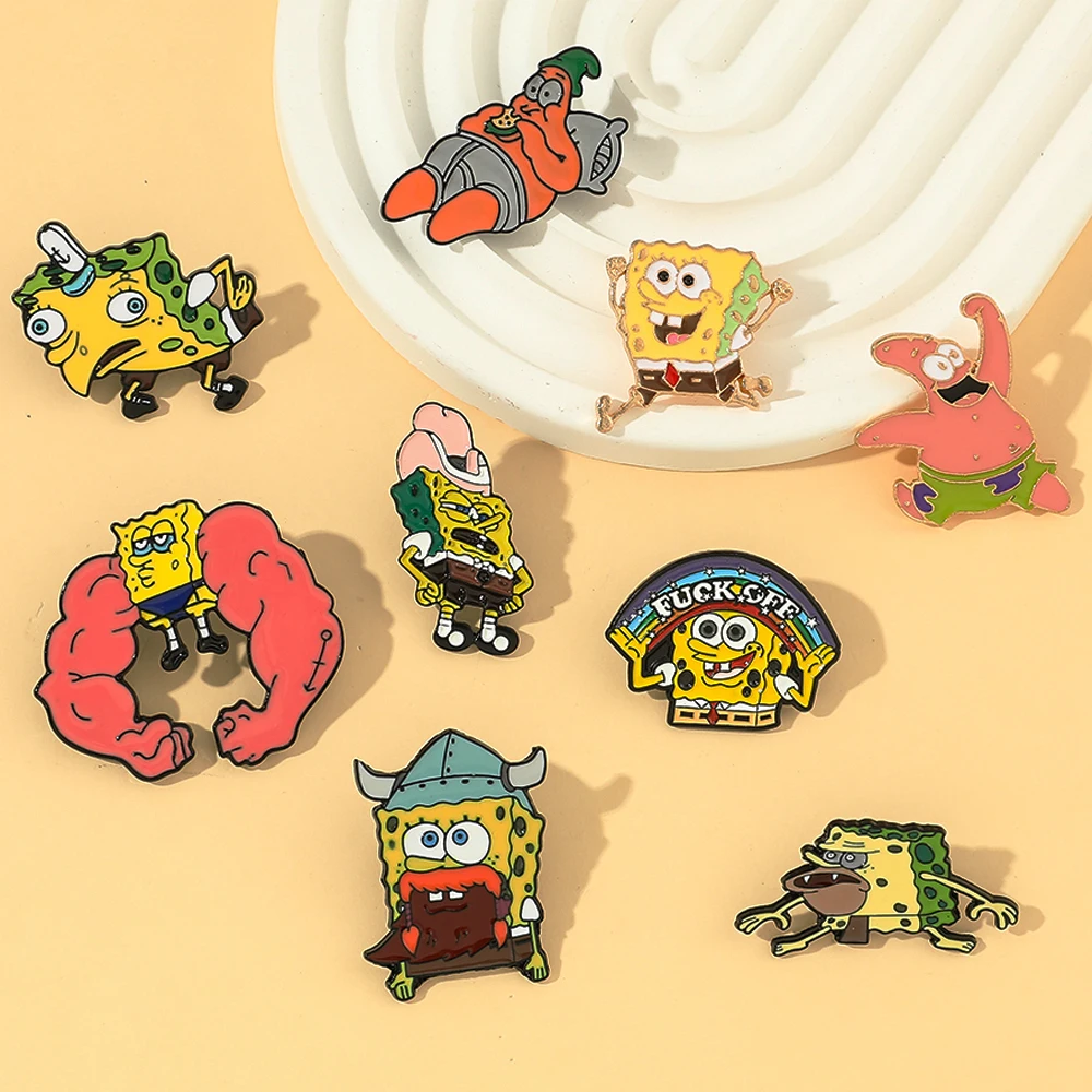 

Cute Anime Cartoon Spongebob Squarepants Enamel Brooch Spongebob Patrick Star Kawaii Badge Lapel Pins for Clothes Accessories