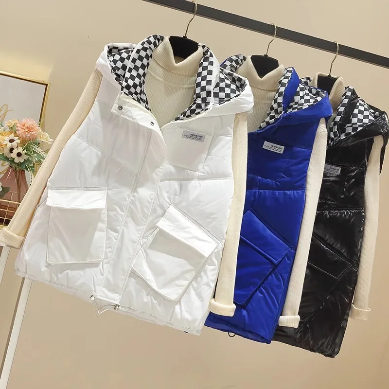Пуховый хлопковый жилет с капюшоном женский короткий 2024 осень и зима новый