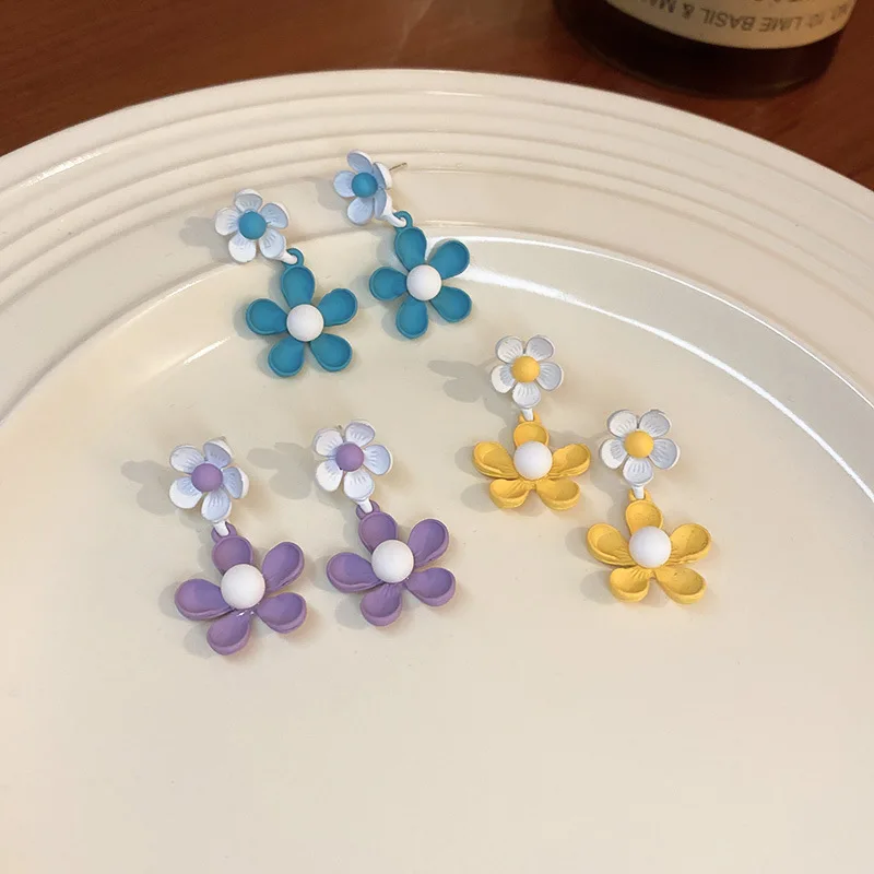 

Flower Earrings Spray Paint Women's Drop Earrings Korean Small Fresh Spring Earrings Piercing Earrings 2022Jewelry Trend Fashion