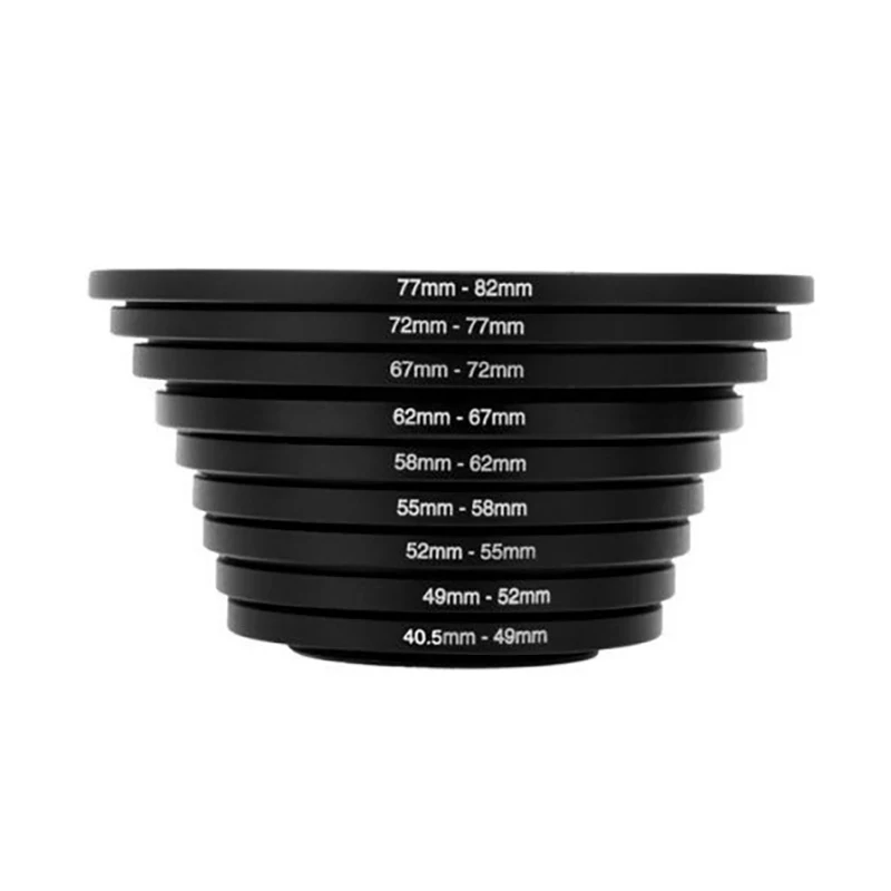 

9pcs Filter Step Up Rings Adapter 40.5-49-52-55-58-62-67-72-77-82mm 40.5mm-82mm Filter Lens Camera Accessories High Quality