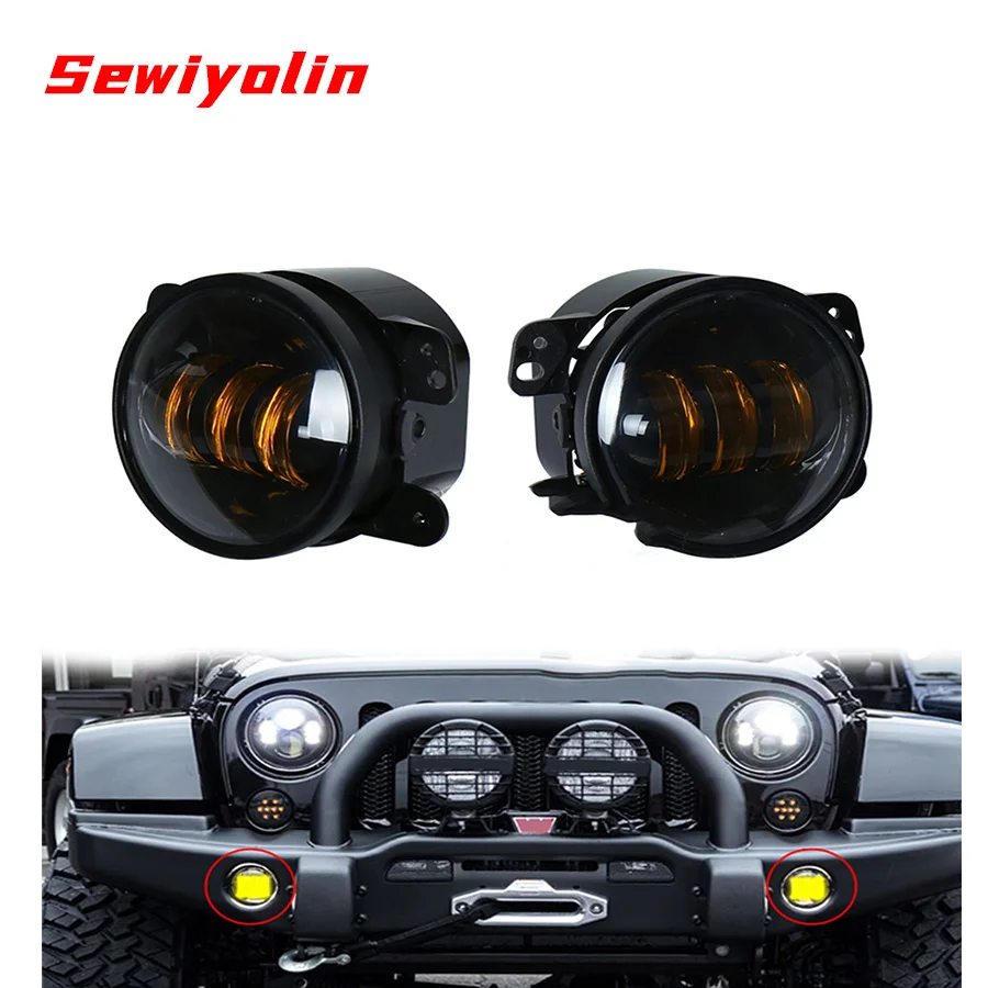 

Fog Lights Car Led For Jeep Wrangler 2007-2015 Offroad Work Lamps Tenth Anniversary Angel Eyes Round Amber Color 4 Inch 30W