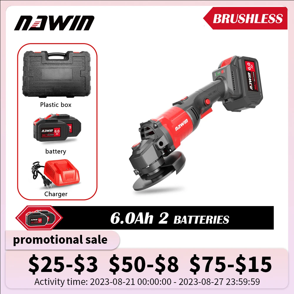 NAWIN Cordless Angle Grinder 20V Lithium-Ion Battery Machine
