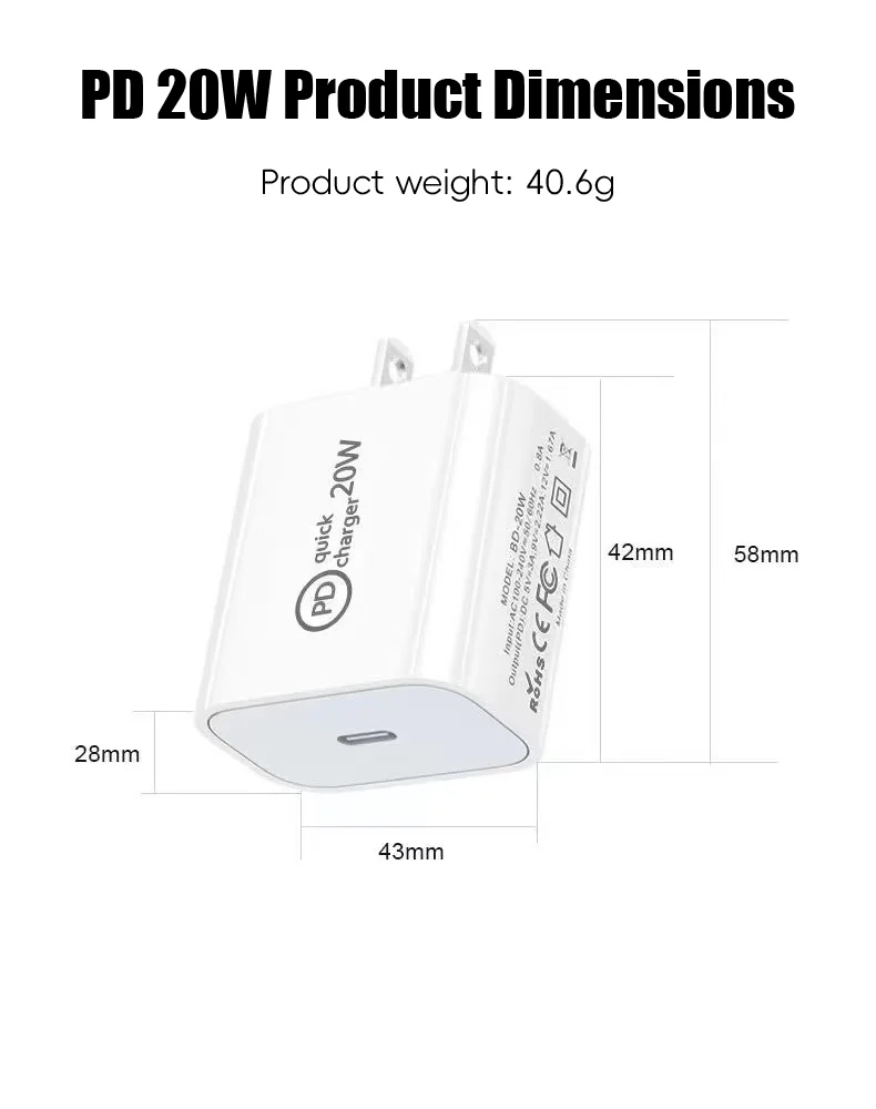 20-ваттное настенное зарядное устройство USB-C, адаптер быстрой зарядки PD, компактный однопортовый блок питания USB-C для дома, офиса и путешествий. (art.: 3920dc7b77d36) - 3920dc7b77d36