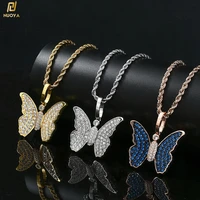 hip hop women bling cz choker butterfly necklace iced out butterfly pendant necklace