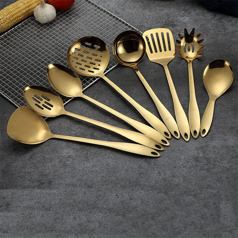 

1PC Gold Stainless Steel Cooking Tools Spoon Fried Shovel Colanda Whitefly Spatula Kitchenware Cocina Utensilios Ladle