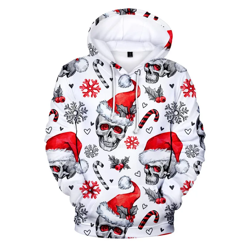 

Christmas Skull Print Men's Hooded Sweatshirts Festive Red Women Hoodies Autumn Fashion Trend Leisure Comfortable Pullover Coat