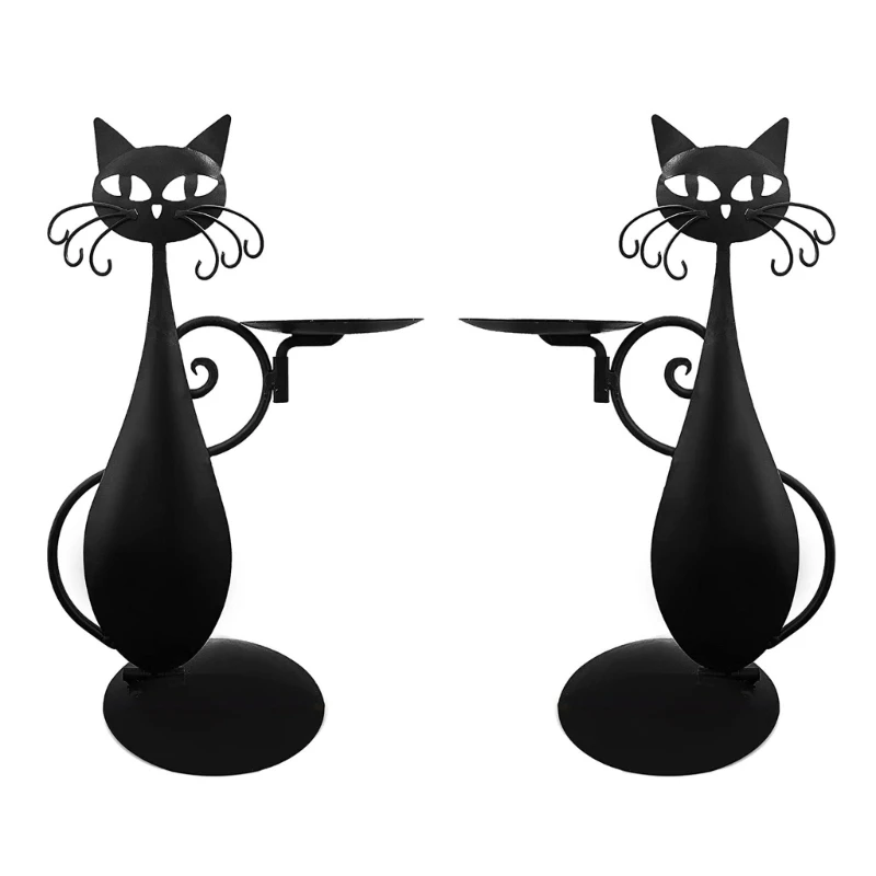 

Black Cat Candle Holder Vintage Candlestick Desktop Candle Stand Decor for Farmhouse Party Centerpiece Decoration Gift