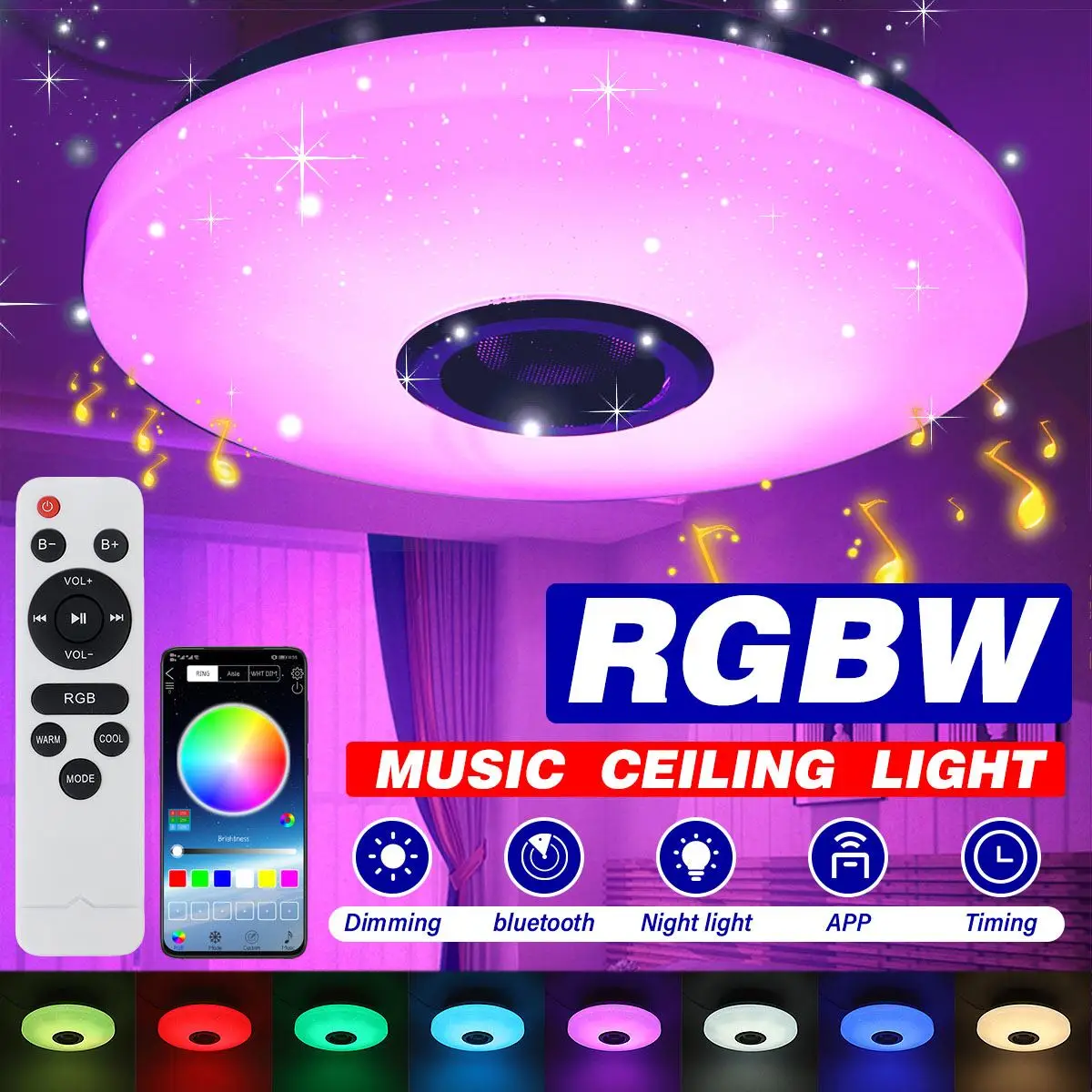 $17.20 RGB 80W Dimmable Music Ceiling lamp Remote&APP control Ceiling Lights AC180-265V for home bluetooth speaker lighting Fixture