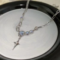 unique faux moonstone accessory women party trendy four pointed star clavicle necklace lady necklace pendant necklace