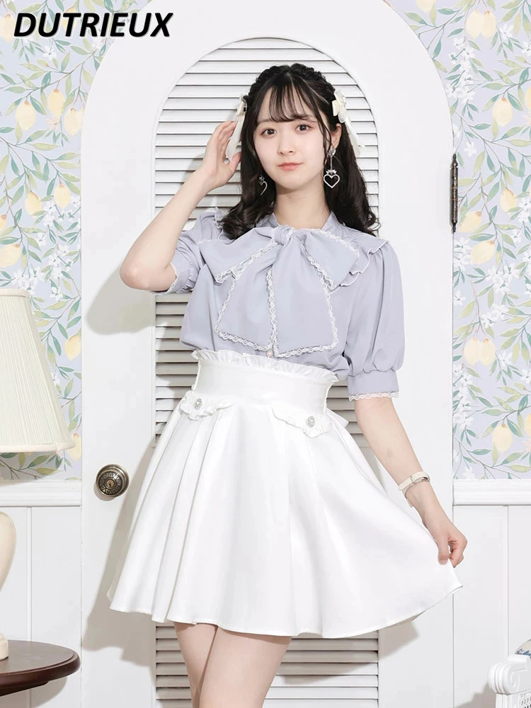 Новая блузка в японском стиле с V-образным вырезом кружевная рубашка короткими