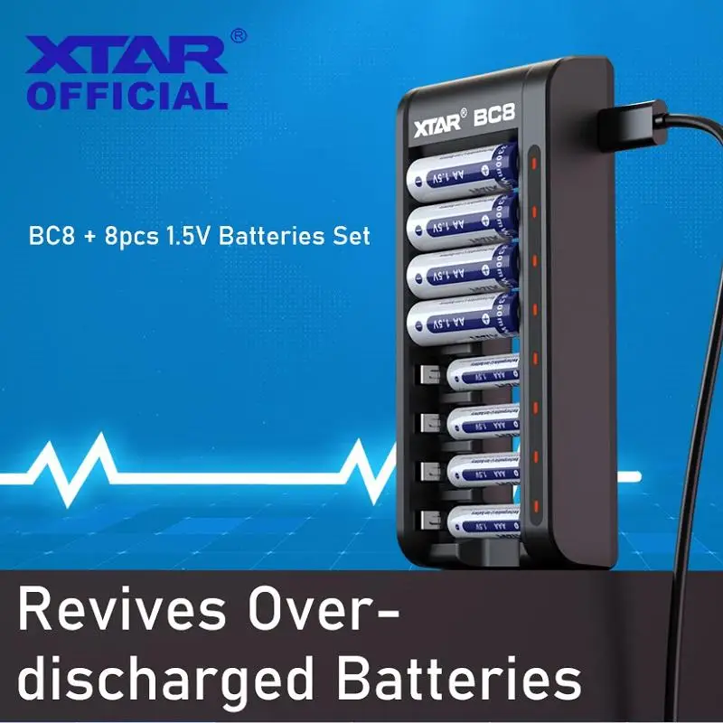 

XTAR BC8 Battery Charger Set 1.5V AA 3300mWh Batteries AAA 1200mWh Rechargeable Li-ion Battery