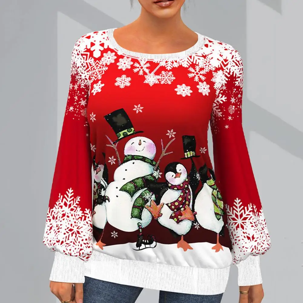

Chic Lady Christmas Top Loose Xmas Sweatshirt Lantern Sleeve Create Ambiance Xmas Sweatshirt Warm