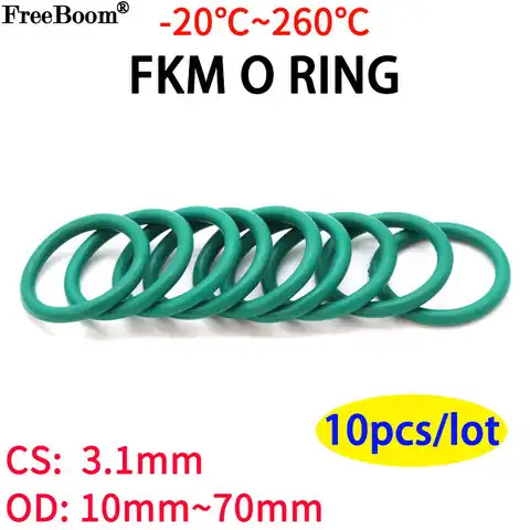 10 шт. CS3.1mm OD 10 ~ 70mm Green FKM флюоровое резиновое уплотнительное кольцо уплотнительная прокладка изоляционное масло устойчивое к высоким темпера...