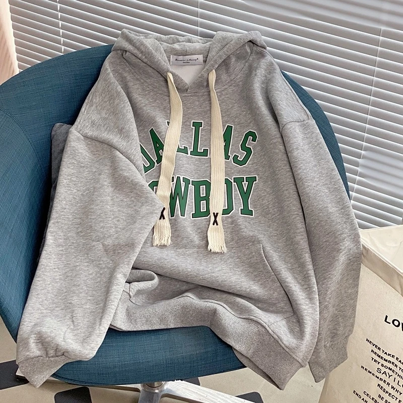 

Letter Printed Sweater Autumn and Winter Casual Loose Ladies Hooded Top Korean Style New Warm Women's Pullover