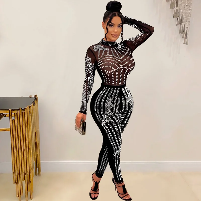 

Женский сетчатый комбинезон с длинным рукавом, в обтяжку